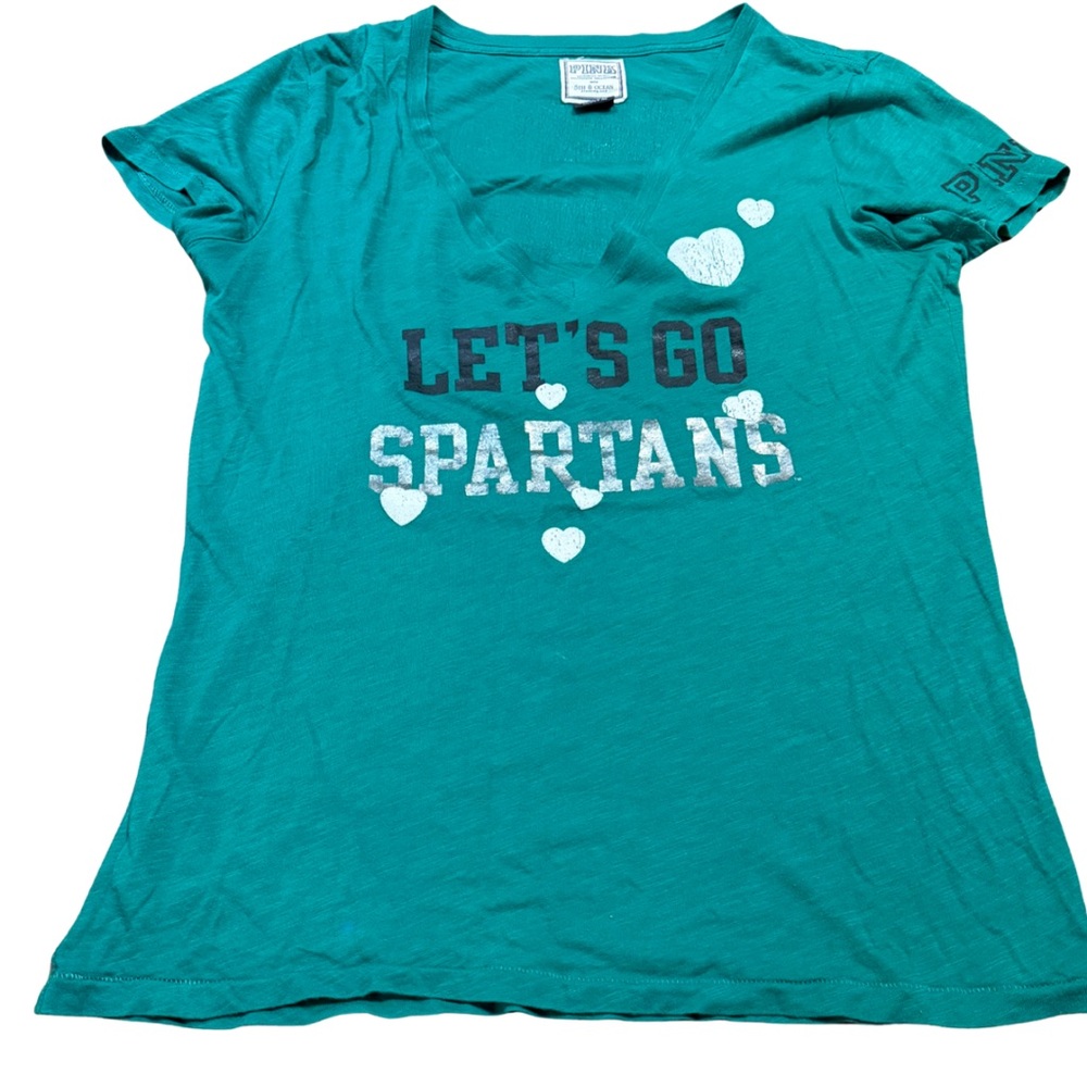 Victoria’s Secret PINK MSU Distressed V-Neck Tee Y2K‎ College Core Medium